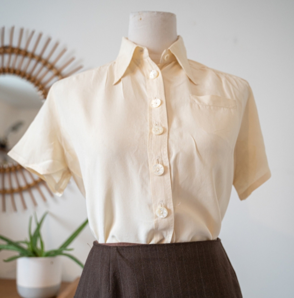 Classic Cream Button-Up Women's Top